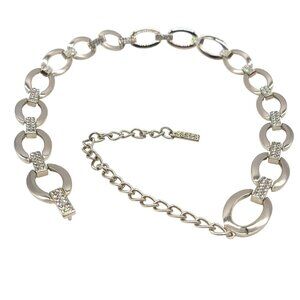 Women's Silver Chain Belt Crystal Rhinestone Oval Links Adjustable